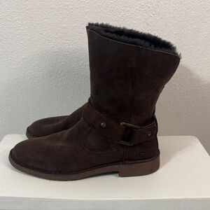 UGG Cedric biker suede boots in a dark brown color- Size 10